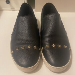 Michael Kors MK Keaton Black Slip-On Leather Star Sneakers Shoes Size 9.5 M